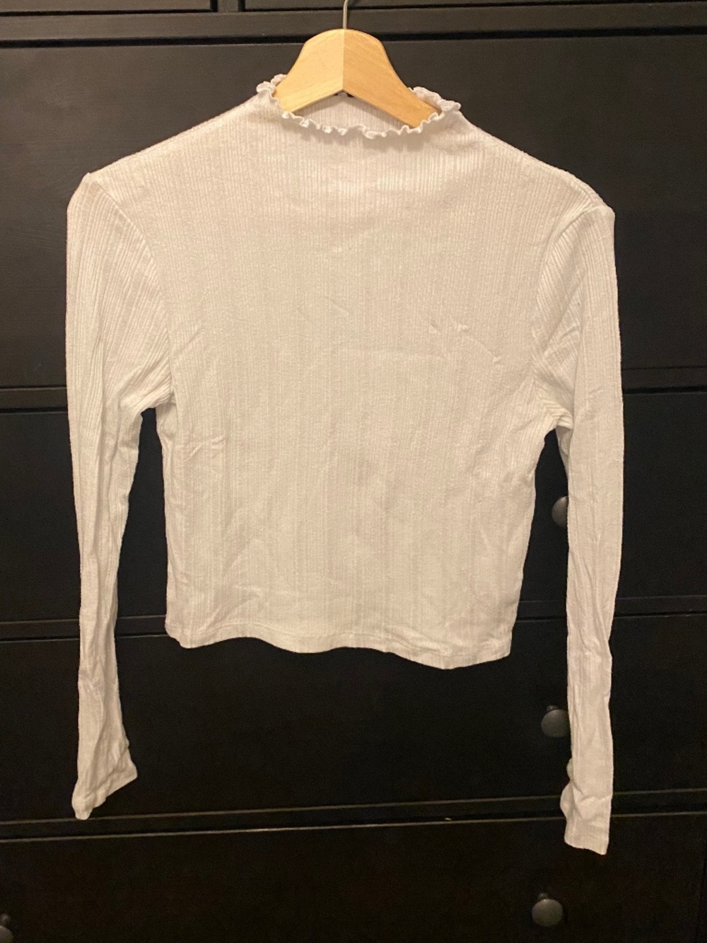 High Neck Crop Top with Ruched Ruffle Neckline